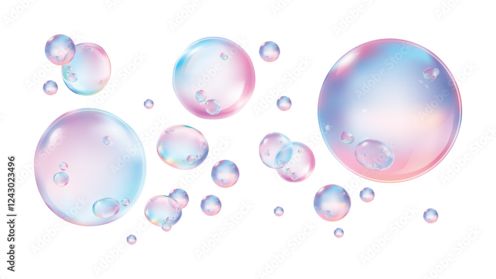 Poster png colorful floating translucent soap bubbles on transparent background