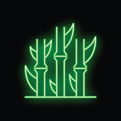 Green neon sign of several bamboo shoots growing upwards on a black background