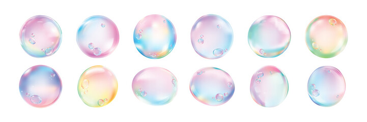 PNG Colorful iridescent soap bubbles floating on transparent background