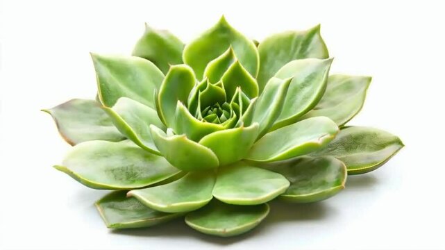 Close-up of a succulent plant with thick, fleshy leaves arranged in a rosette pattern against a white background.