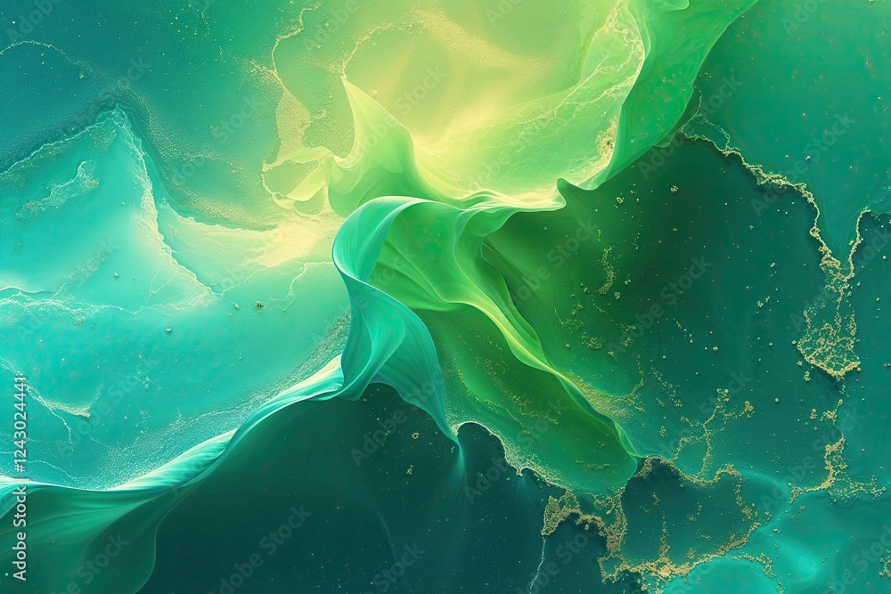 Poster Turquoise and Green Gradient Background with Light Leak Effect and Grainy Texture Design