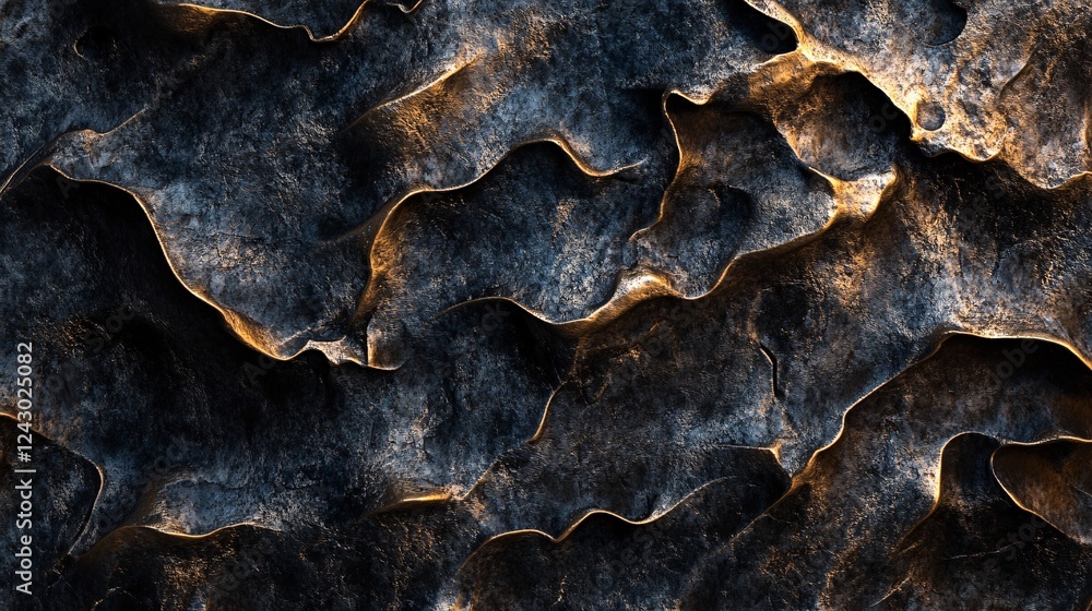 Aufkleber golden veins running through dark abstract stone texture background
