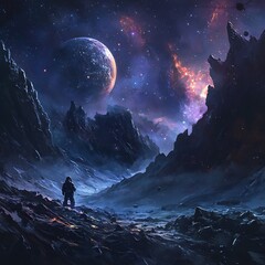 Fototapeta premium Astronauts reflecting space earth spacecraft wallpaper background image starry dream