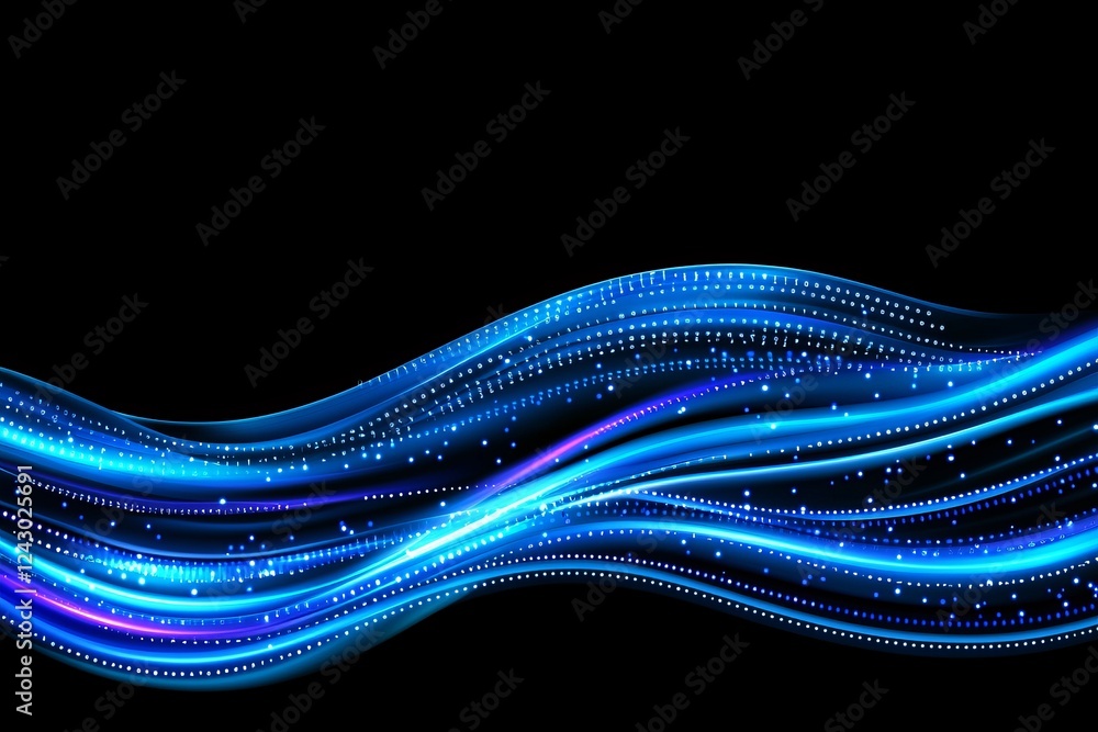 Poster on a computer screen background, blue digital binary data is shown