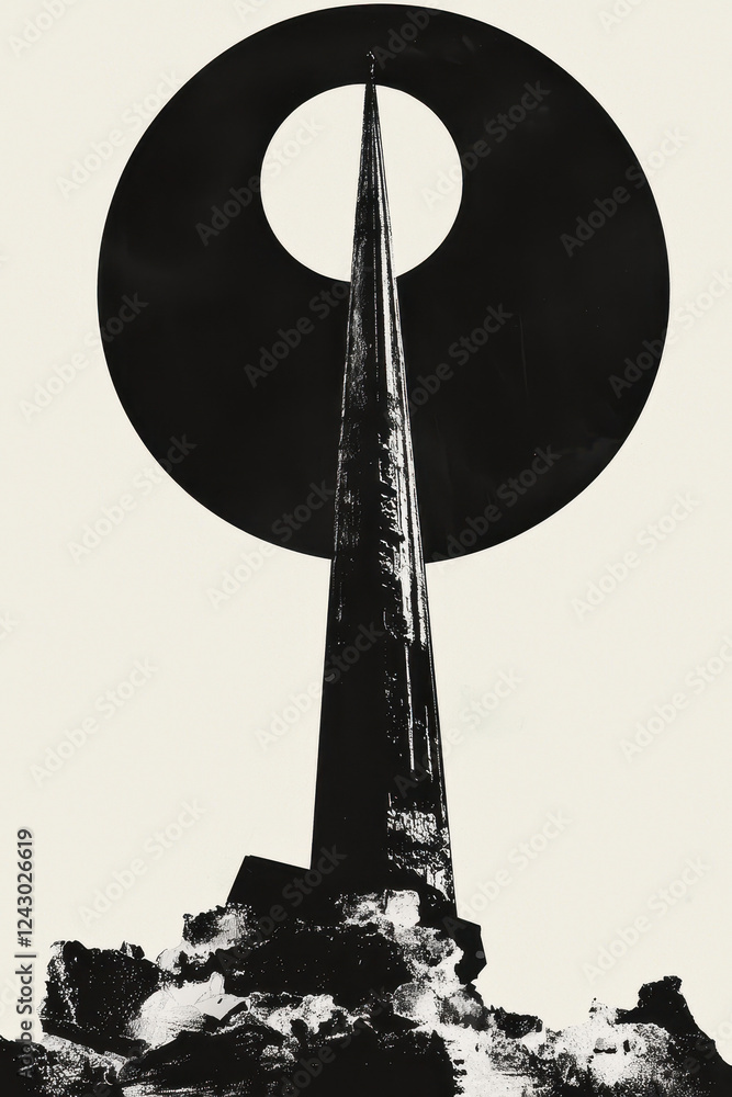Aufkleber modern monochrome architectural composition with tower and circular motif in bold abstract design