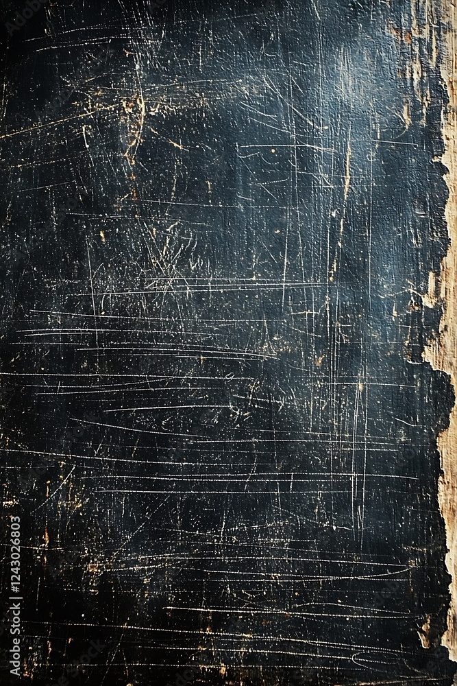 Poster stand before a uniform background of a black chalkboard, presenting a grainy texture that offers a c
