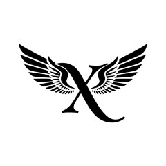 Obraz premium Winged Letter X Black Logo Design, Black letter X with symmetrical wings, forming a bold and stylish logo. Ideal for branding, aviation, business, sports, or creative identity. 