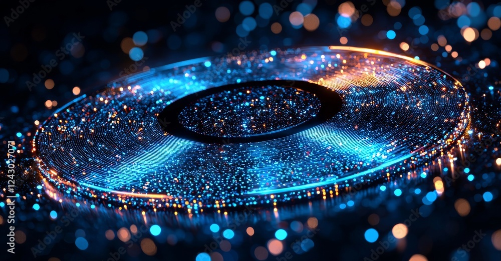 Poster an abstract glowing looped light showcasing hi-tech energy in the form of a blue round ball sphere, 