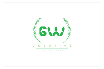 GW letters eco logo with leaf. Fresh nature and healthy leaf logo design.