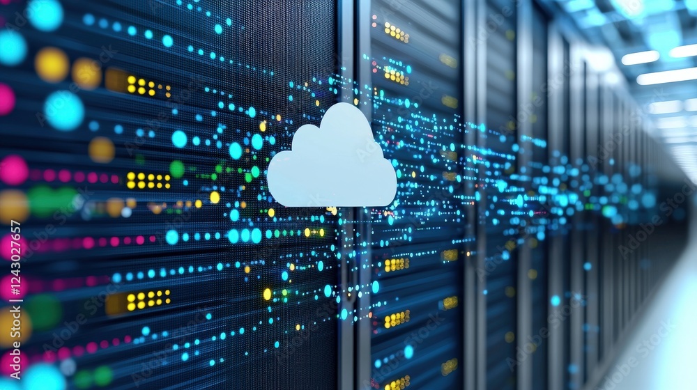 Poster digital security shield protecting data on a virtual cloud
