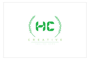 HC letters eco logo with leaf. Fresh nature and healthy leaf logo design.
