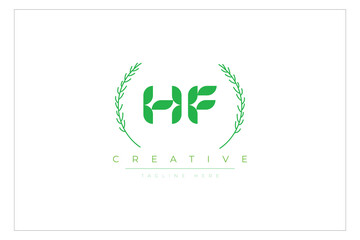 HF letters eco logo with leaf. Fresh nature and healthy leaf logo design.