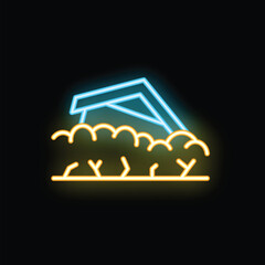 Neon sign of a carport standing in front of bushes on black background