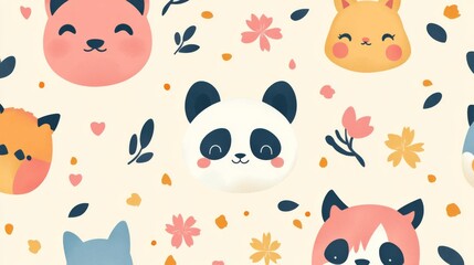 Cute animal faces pattern art design creative background playful atmosphere whimsical viewpoint