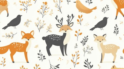Whimsical animal patterns nature digital illustration playful colorful creative design