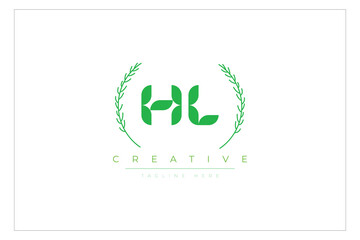 HL letters eco logo with leaf. Fresh nature and healthy leaf logo design.