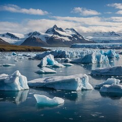 Capture J&ouml;kuls&aacute;rl&oacute;n Glacier Lagoon with icebergs in the foreground and mountains in the background.