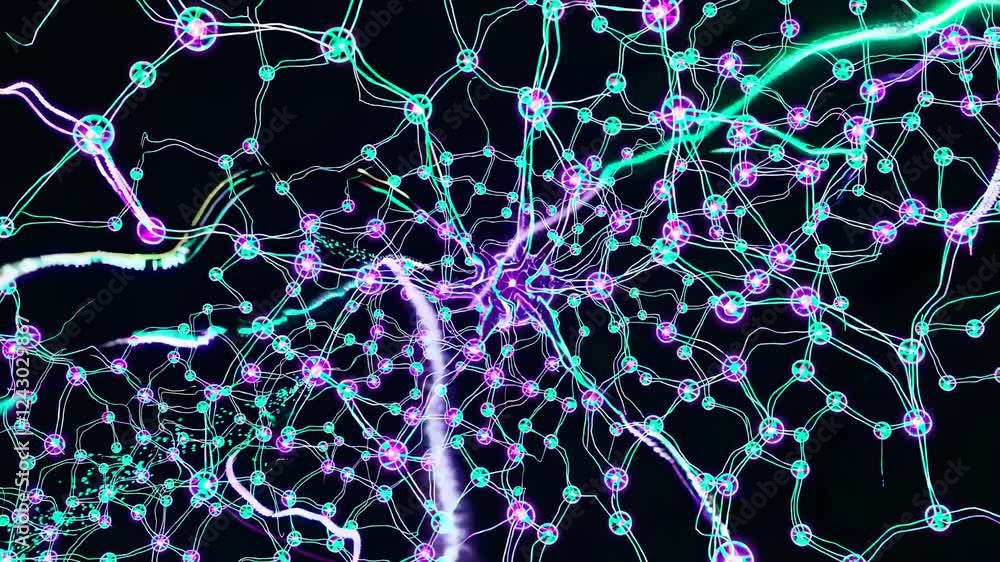 Poster exploring the intricate patterns of neural connections and vibrant energy flow in an abstract repres