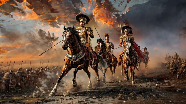Alexander the Great leads his army, readying for battle under a brooding sky
