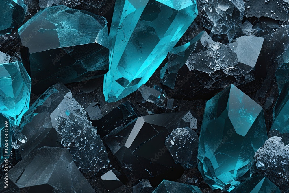 Poster charcoal and cerulean abstract gradient background with crystal texture for stunning visual design
