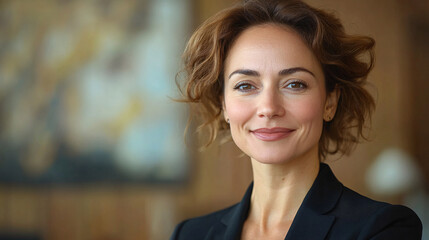 Happy young Hispanic professional business woman using tab standing in office. Happy businesswoman manager female executive leader holding tab at work