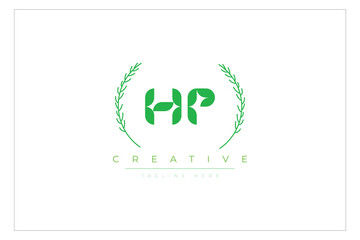HP letters eco logo with leaf. Fresh nature and healthy leaf logo design.