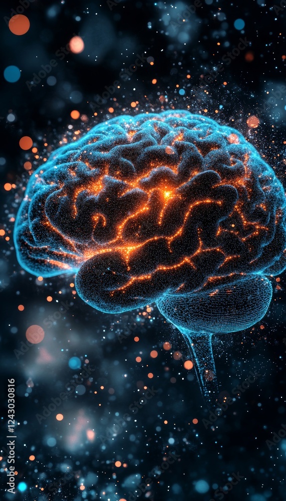 Poster illuminated digital brain exploring neuroscience, artificial intelligence, and cognitive science