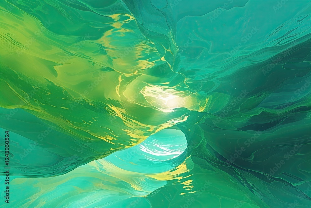 Poster turquoise and green gradient background with light leak effect and grainy texture