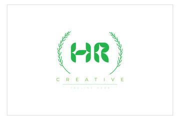 HR letters eco logo with leaf. Fresh nature and healthy leaf logo design.