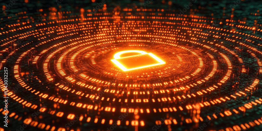 Poster a glowing digital padlock in a dark environment symbolizes cybersecurity and data protection ideal f