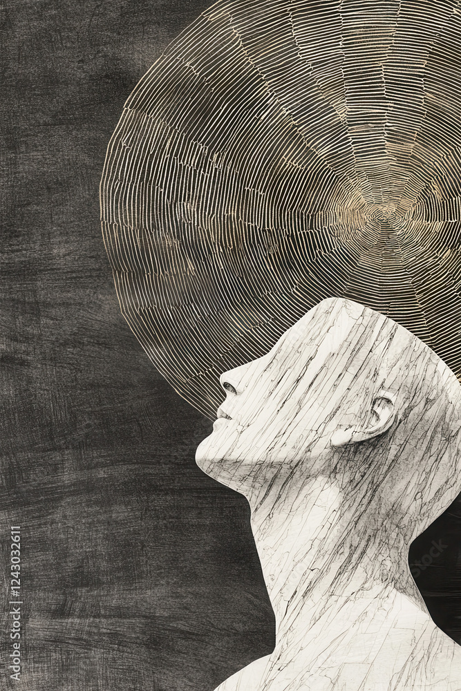 Poster ethereal abstract art: surreal modern composition with textured lines and patterns depicting concept