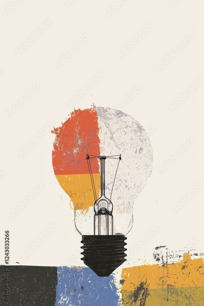 Poster creative abstract lightbulb design with vibrant colors and textures representing innovation and insp