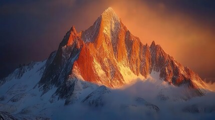 Obraz premium Mountain peaks, close-up of rugged mountain tops, golden light creating depth