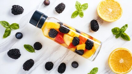 Naklejka premium Refreshing Fruit Infused Water Bottle with Berries and Citrus