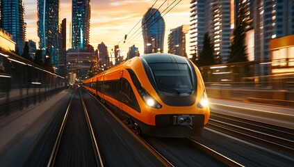 AI visualization of a rapid train traversing through large sand dunes