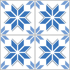 Azulejo wallpaper tiles design with star - vector seamless pattern - Portuguese and Spanish style