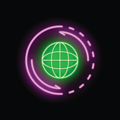 Neon sign representing global business continuity with arrows going around a globe