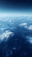 Fototapeta premium A breathtaking aerial view of pristine ocean waters, dotted with fluffy clouds under a vast blue sky, creating a serene and tranquil atmosphere.