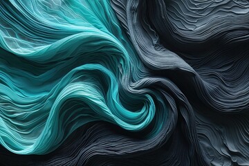 Vibrant Aquamarine Dark Charcoal Gradient with Detailed Textured Flow