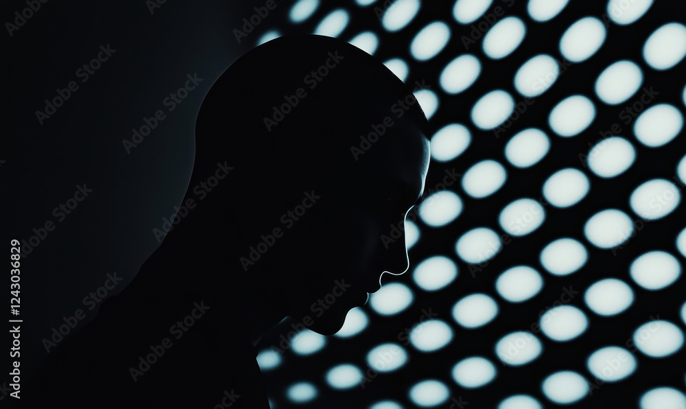 Aufkleber silhouette contemplation against abstract light patterns: exploring the intersection of thought and 