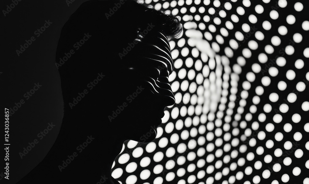 Poster exploring the intriguing depth of human silhouette in abstract light and shadow patterns