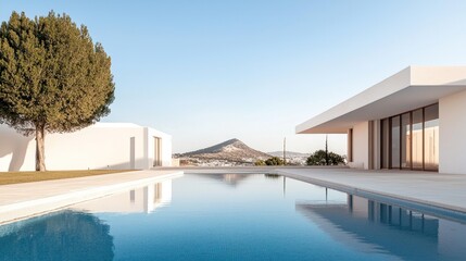 Modern Minimalist White Villa with Infinity Pool and Hill View