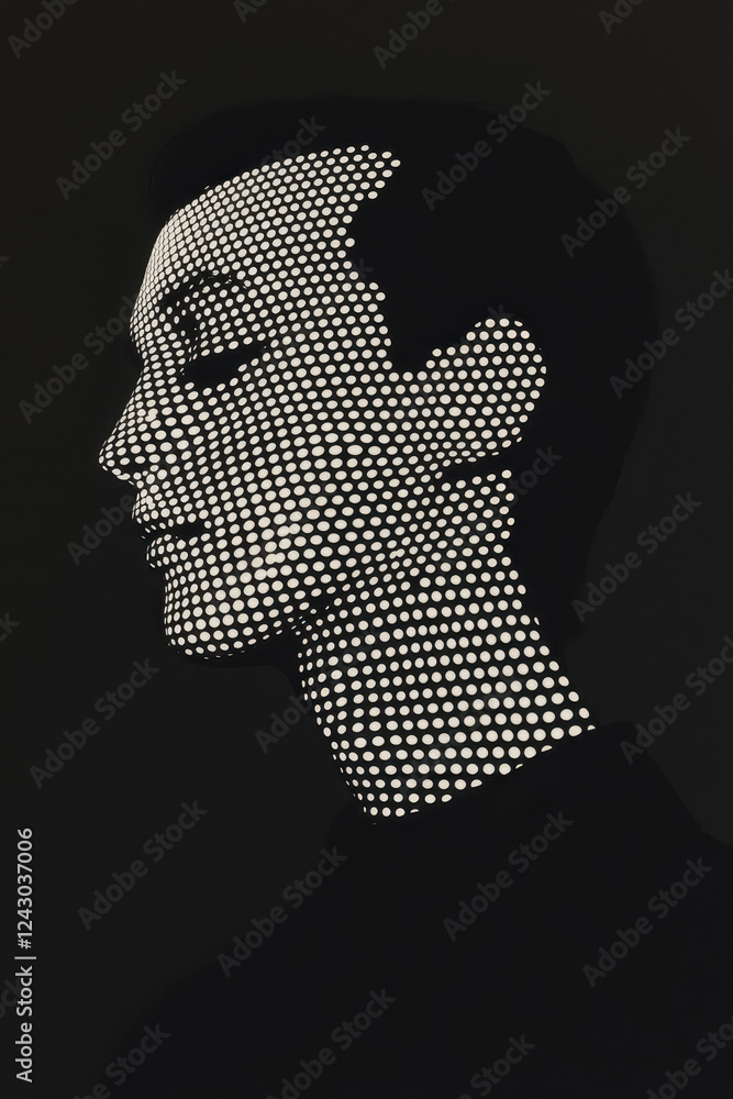Poster striking dot pattern silhouette portrait highlighting contrast and artistic expression in minimalist