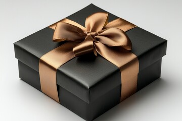 Gift elegantly wrapped with black and gold ribbon for a special occasion celebration