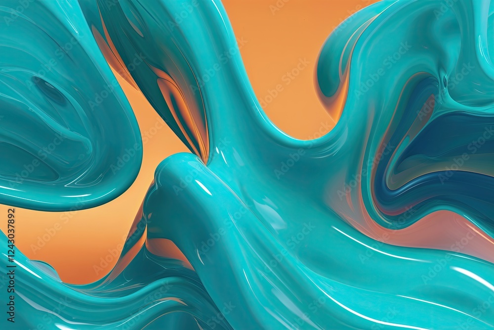 Poster bright turquoise background with dynamic fluid shapes for enhanced vibrancy