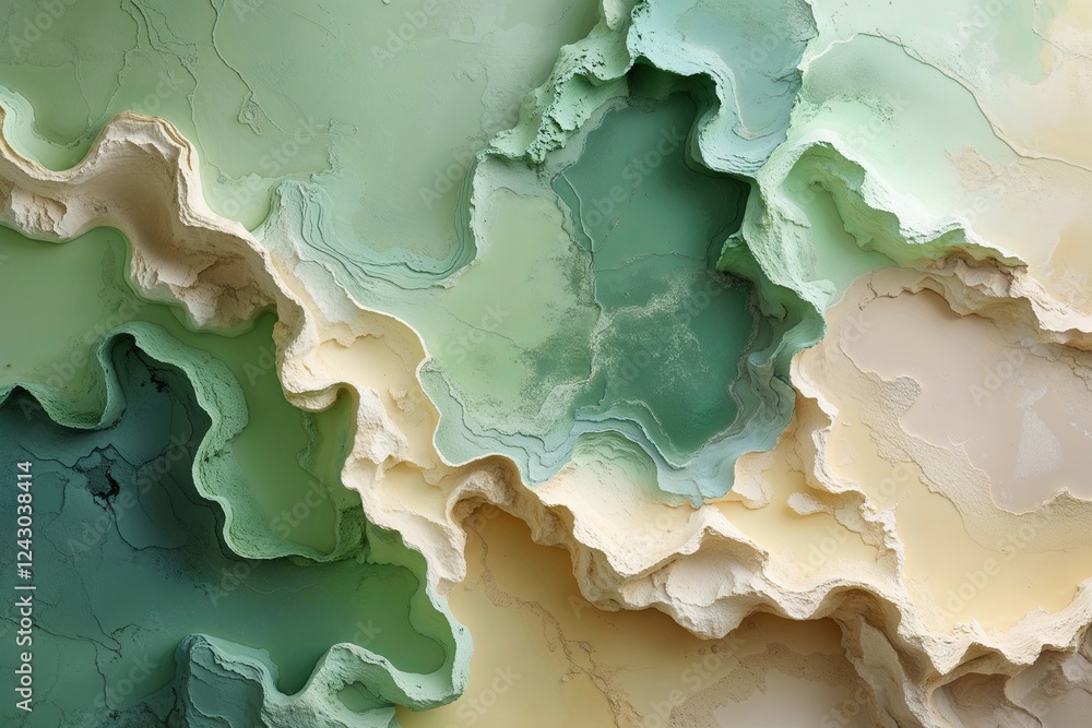 Poster pastel green and cream abstract background with textured depth for elegant design