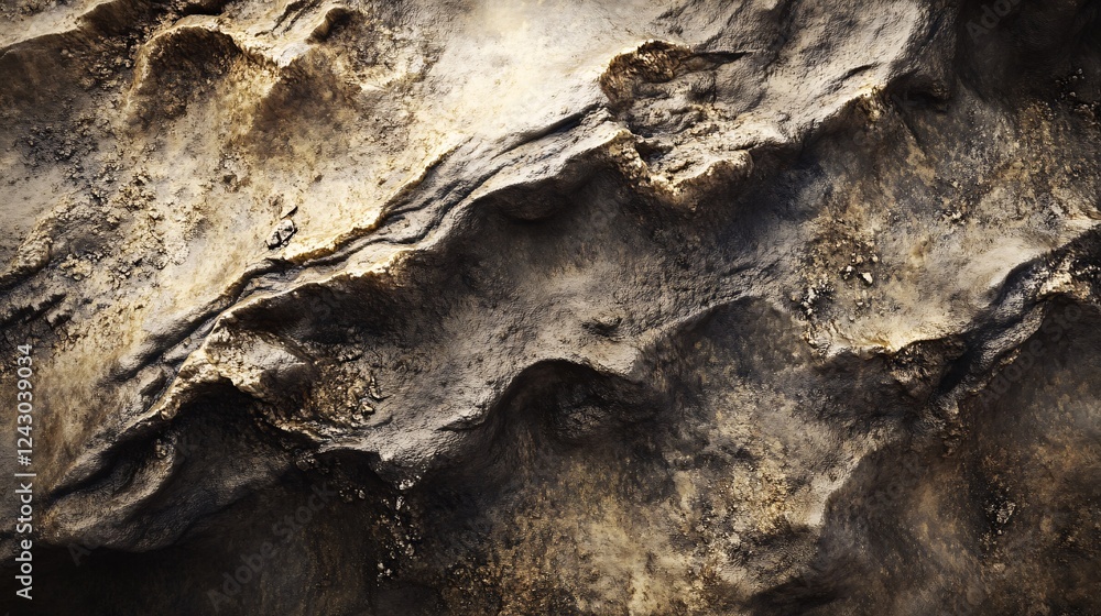 Aufkleber sun gleaming on rough textured rock face background