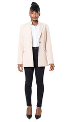 Woman png mockup in light pink coat outerwear winter apparel