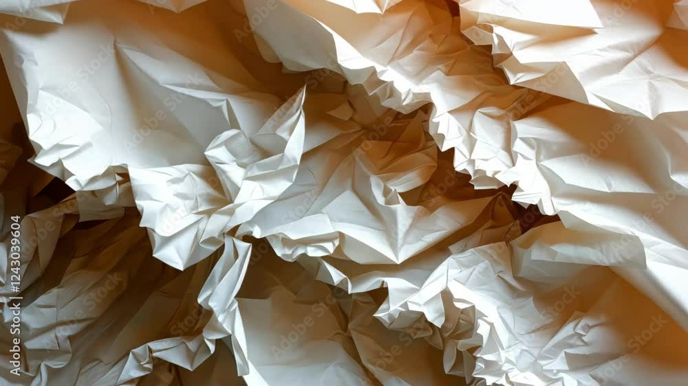 Poster crumpled paper texture creates dynamic shadows and light interplay in minimalist style