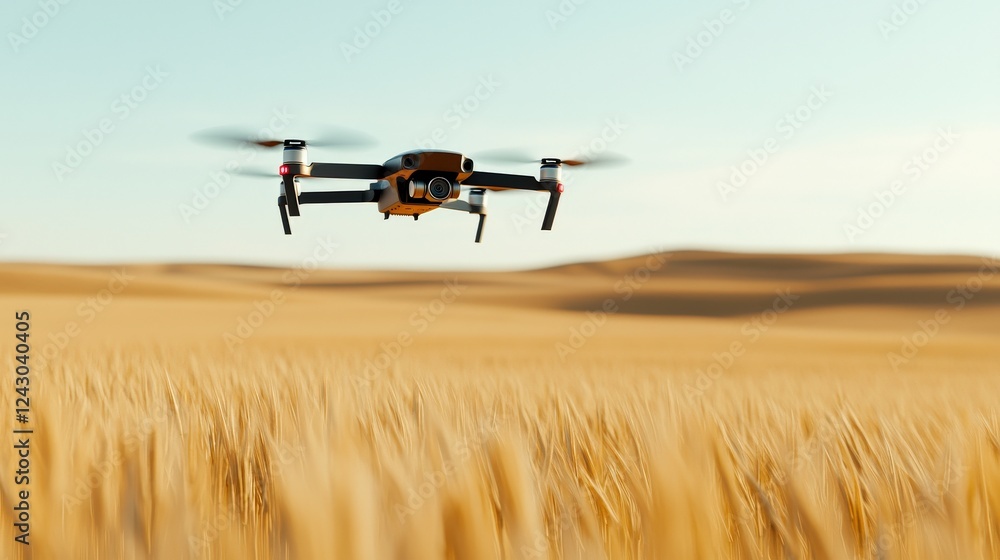 Poster farmer using an ai-controlled drone for crop monitoring